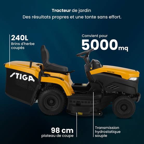 Stiga - Tracteur Estate 598, moteur 452cc, plateau 98cm, collecteur 240L - STIGA - Image 2