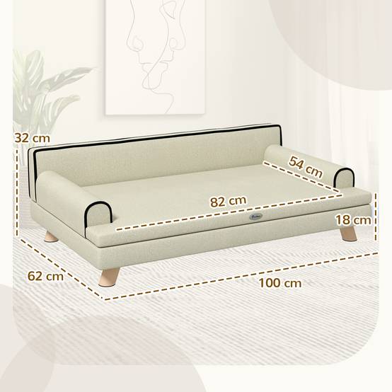 Sans Marque - Canapé pour chien chat design scandinave coussin moelleux amovible pieds bois massif 100 x 62 x 32 cm beige - Image 5