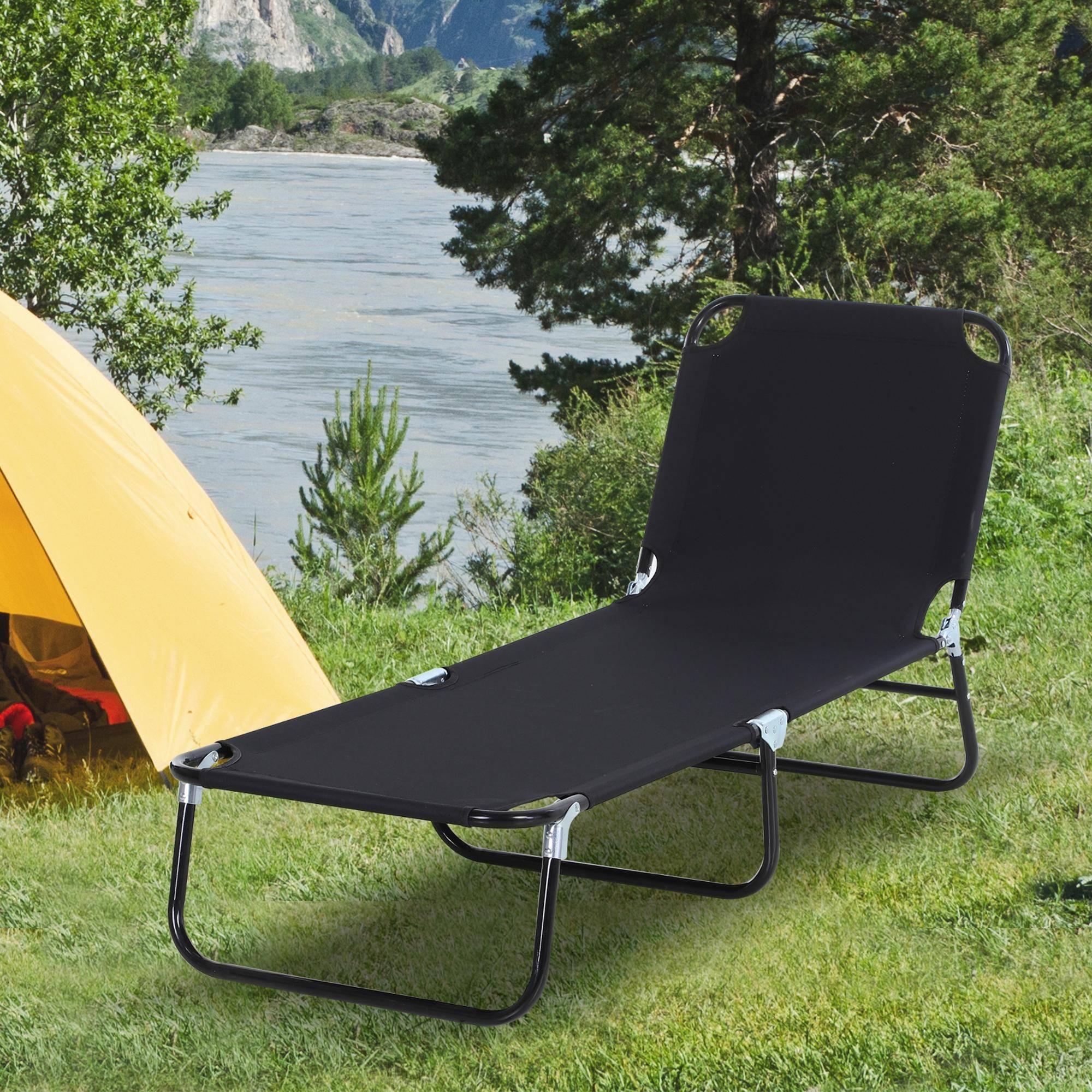 Sans Marque - Tumbona plegable reclinable 5 posiciones, para jardín piscina terraza y camping, carga 120 kg, 188x56x28 cm, negro - Image 3