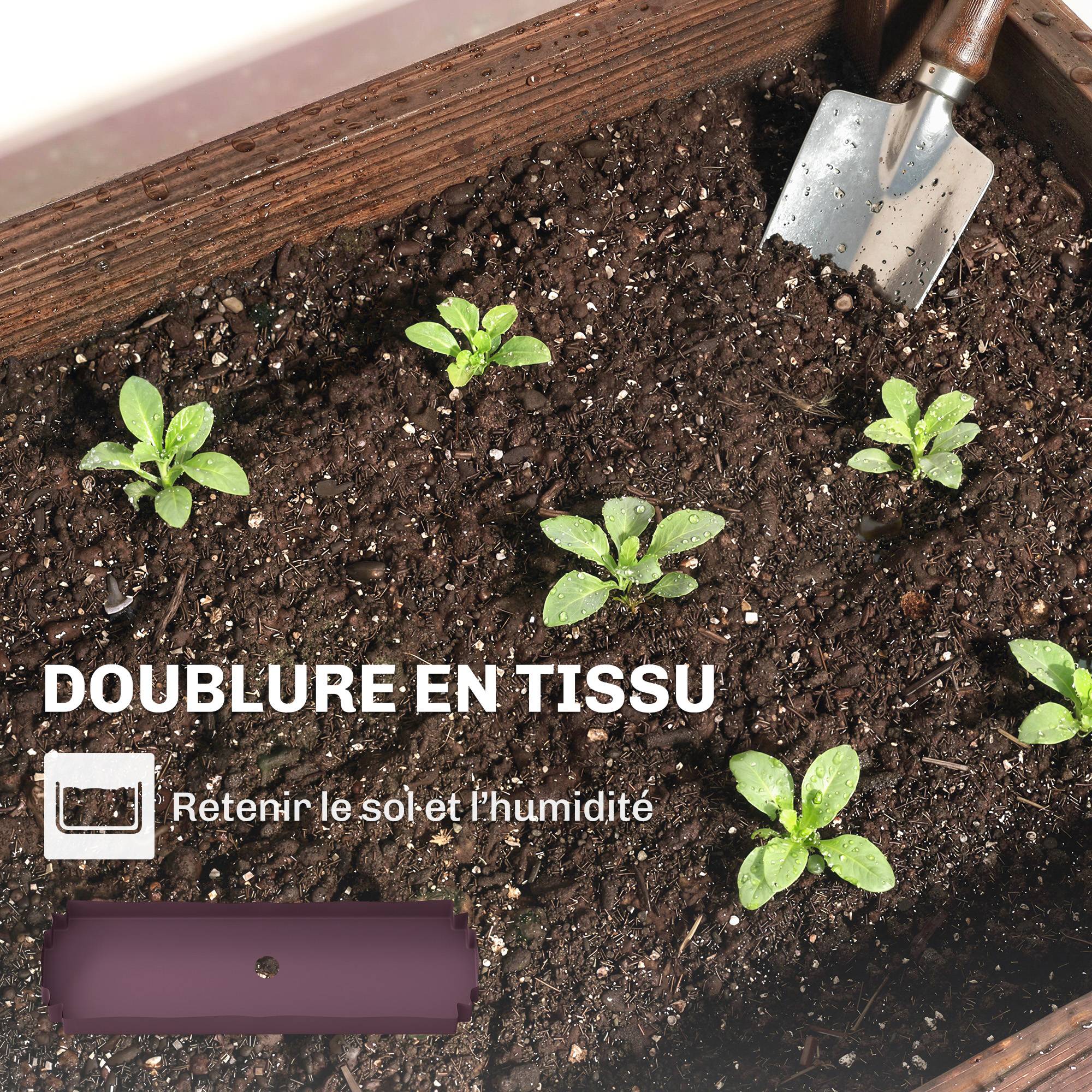 Bac à Plantes Surélevé Jardinière sur Pieds 3 Niveaux Trous de Drainage et Doublure 60 x 25 x 120 cm, Marron - Image 9