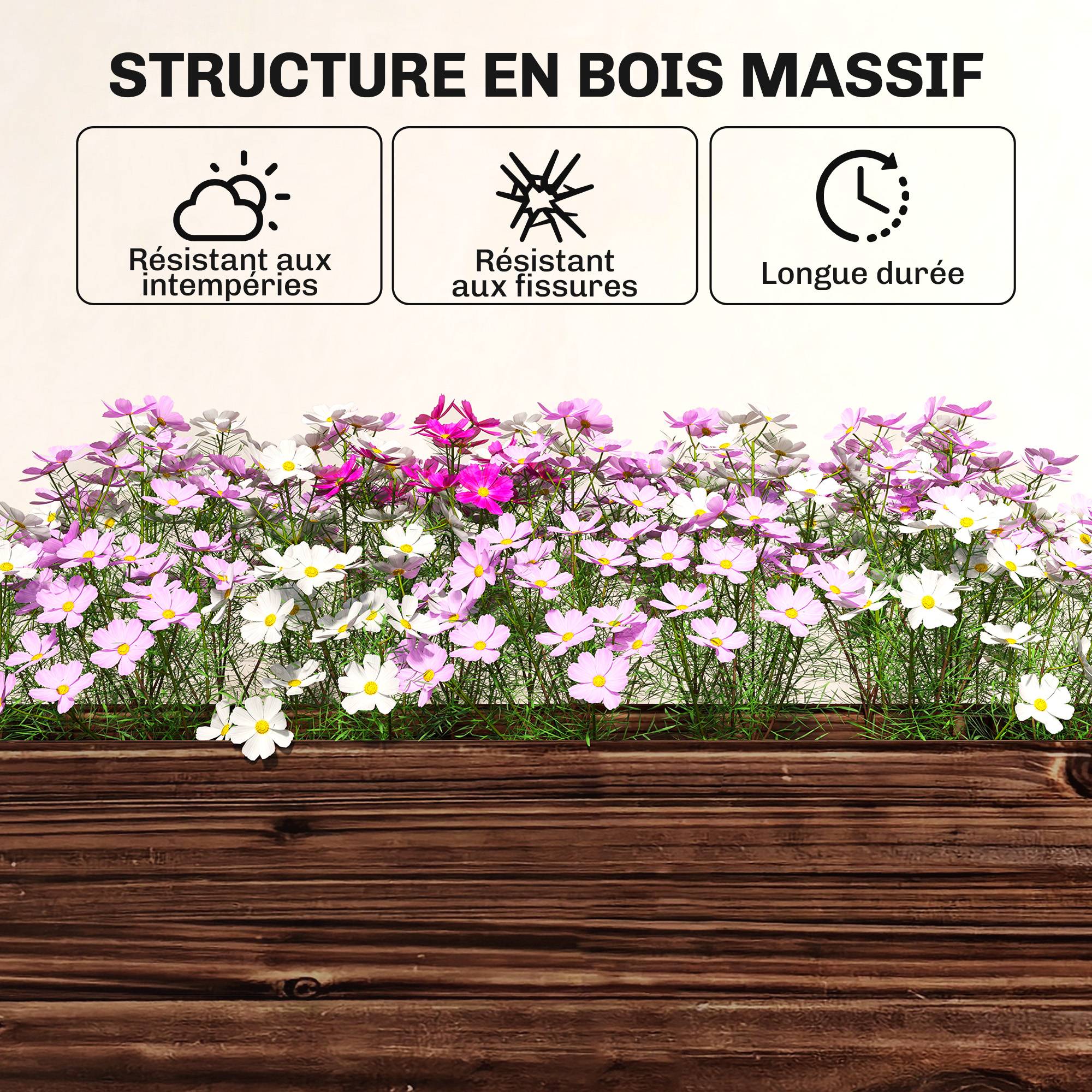 Bac à Plantes Surélevé Jardinière sur Pieds 3 Niveaux Trous de Drainage et Doublure 60 x 25 x 120 cm, Marron - Image 10