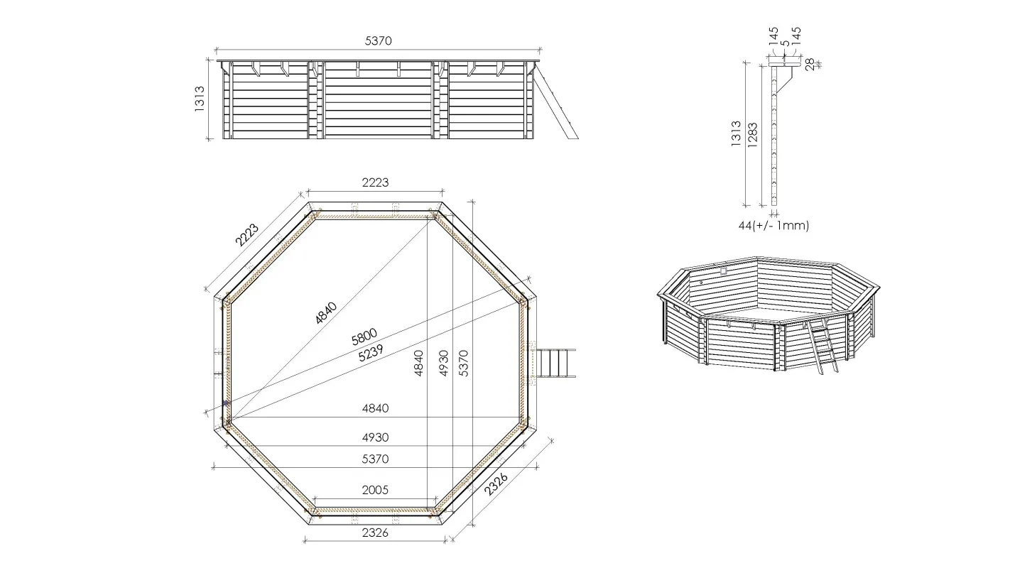 Altanka - Piscine en bois 5,37x5,37 - H.1,31 m - avec filtration - BAS754OSP - Image 7