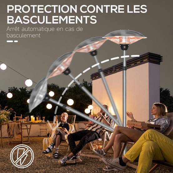 Parasol chauffant électrique infrarouge sans émission de CO₂, IP44, plusieurs puissances, hauteur réglable, acier inoxydable argenté - Image 10