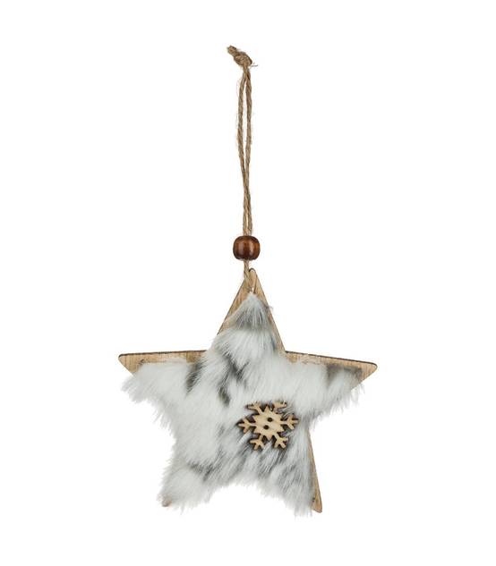 Déco de sapin Lot de 3 formes Coeur Etoile Sapin en Bois avec Fourrure et Flocon - Image 3