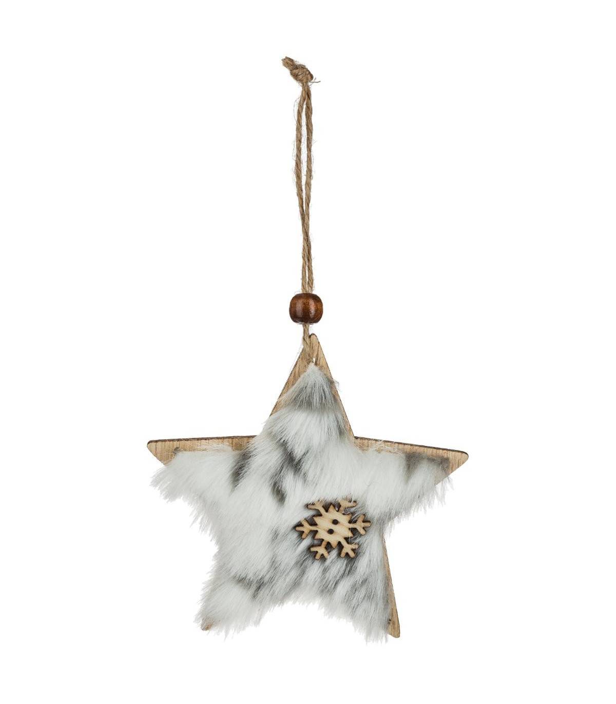 Déco de sapin Lot de 3 formes Coeur Etoile Sapin en Bois avec Fourrure et Flocon - Image 3