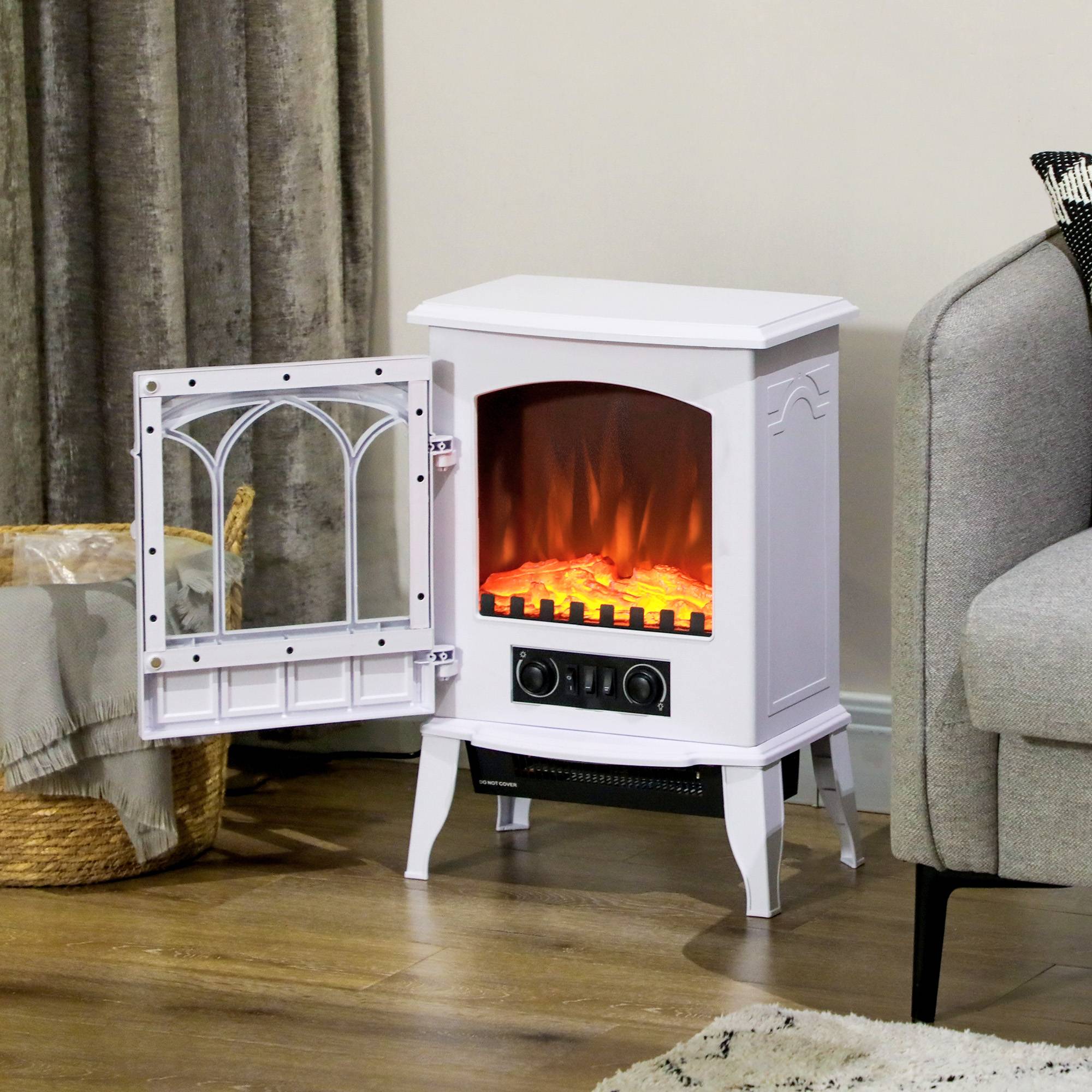 Cheminée électrique 1000W/2000W, effet flamme, température réglable et protection contre la surchauffe, pour une surface de 15 à 30 m², blanche - Image 3