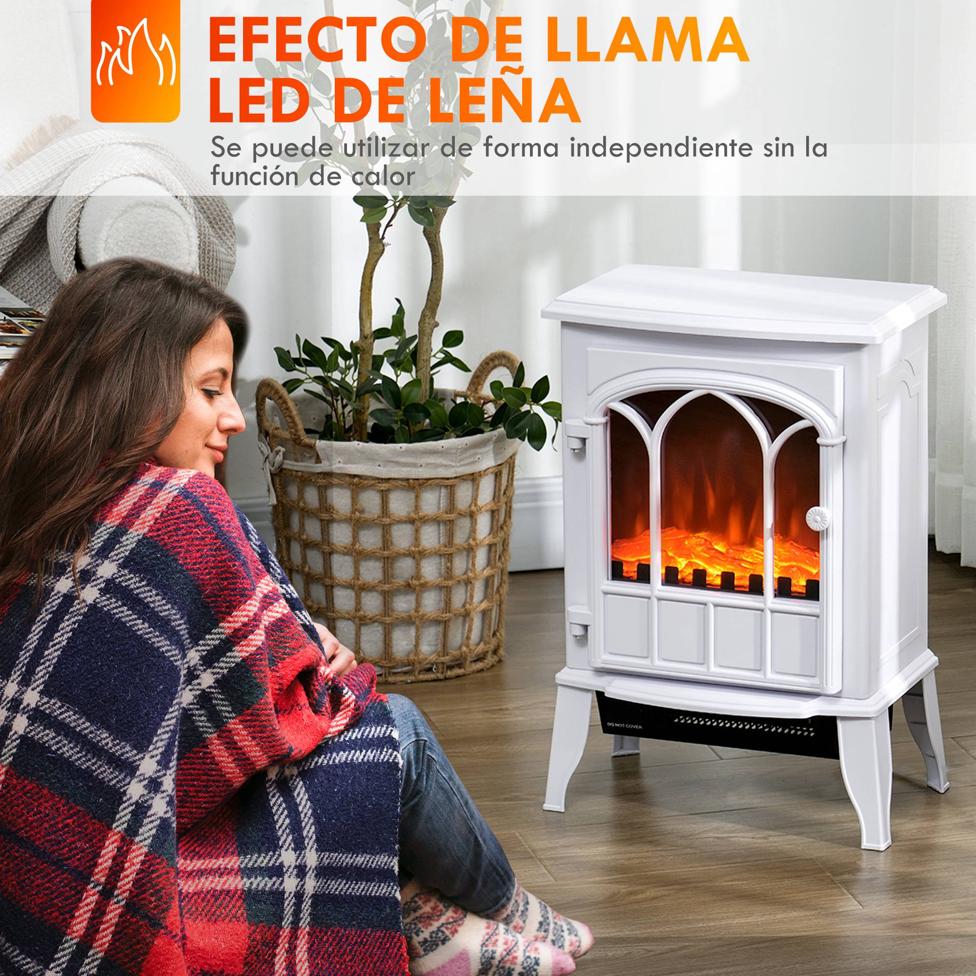 Cheminée électrique 1000W/2000W, effet flamme, température réglable et protection contre la surchauffe, pour une surface de 15 à 30 m², blanche - Image 6