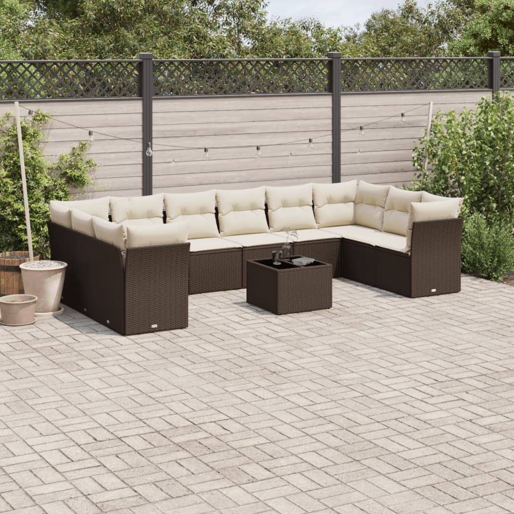 Vidaxl - Salon de jardin et coussins 11 pcs marron résine tressée vidaXL 3218213 - Image 1