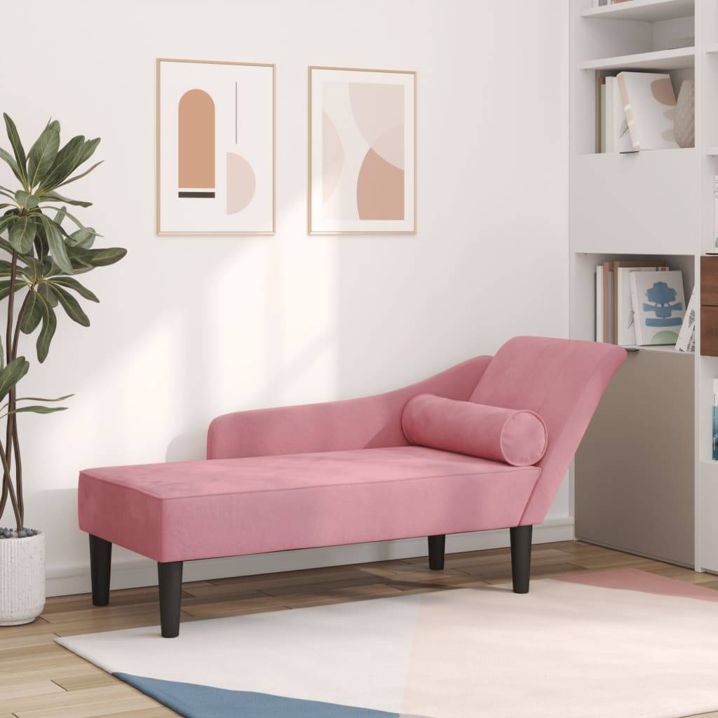Maison Chic - Bain de soleil - Transat - Chaise longue avec coussins rose velours - MEUBLE PRO - Image 2