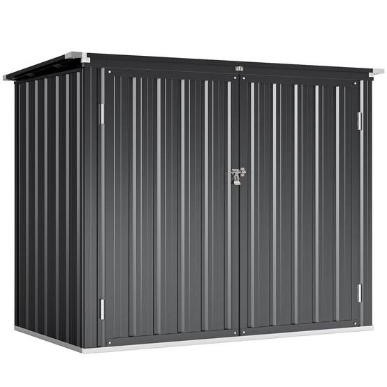 Abri à poubelles double en acier galvanisé de 240 L avec couvercle à charnières et portes verrouillables, gris - Image 2
