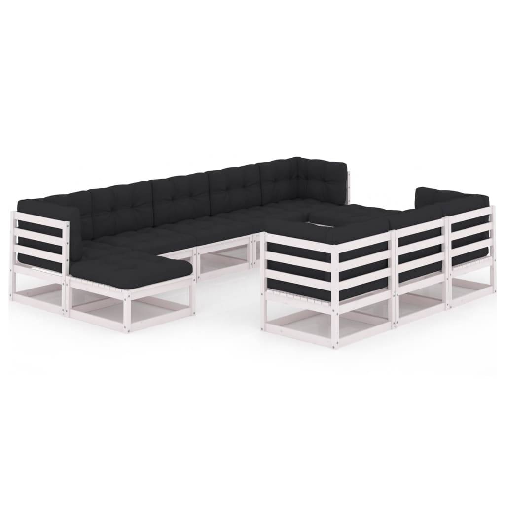 Helloshop26 - Salon de jardin meuble d'extérieur ensemble de mobilier 10 pièces avec coussins blanc bois de pin massif - Image 1
