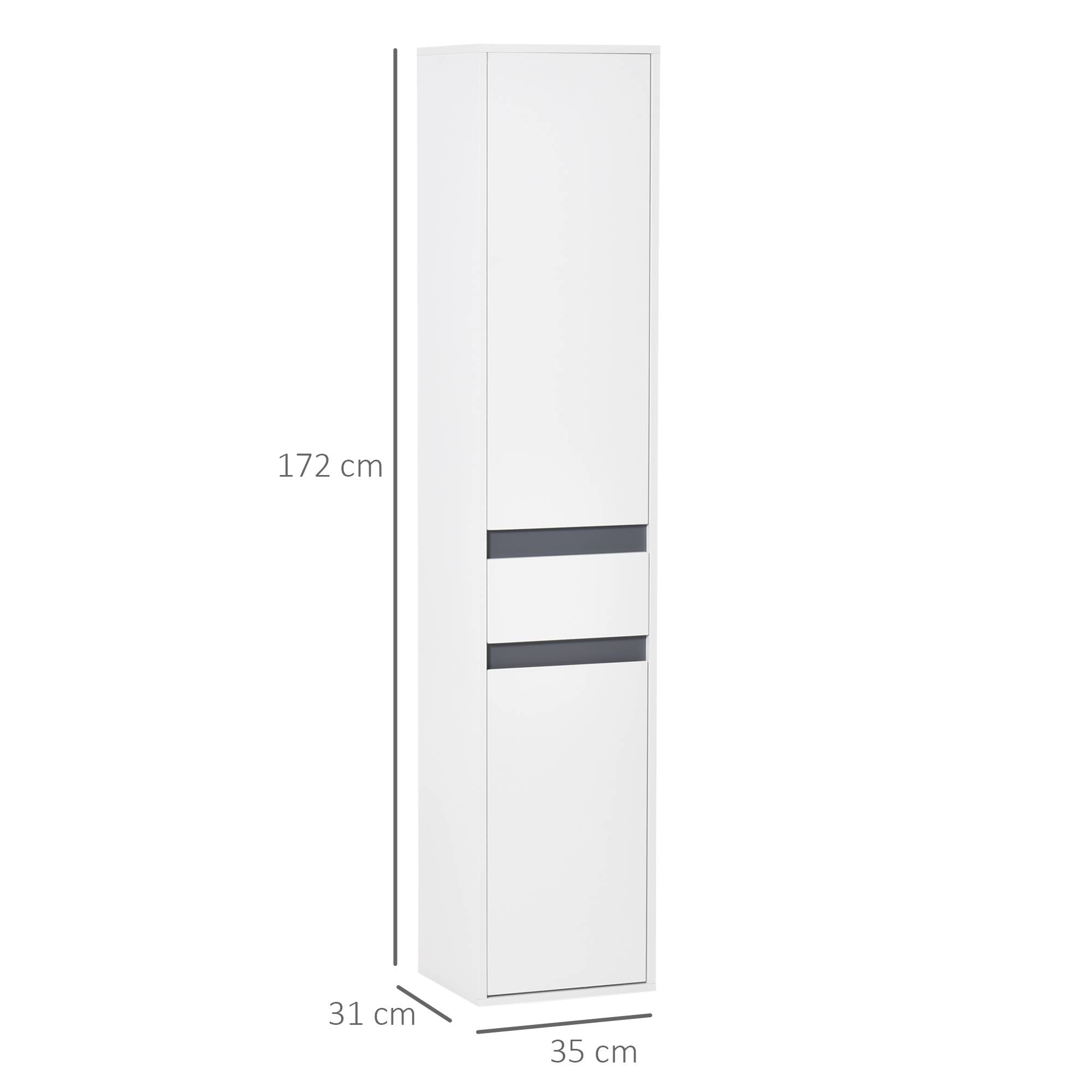 Colonne salle de bain avec 2 placards 3 étagères et tiroir, meuble rangement vertical bois blanc moderne - Image 5