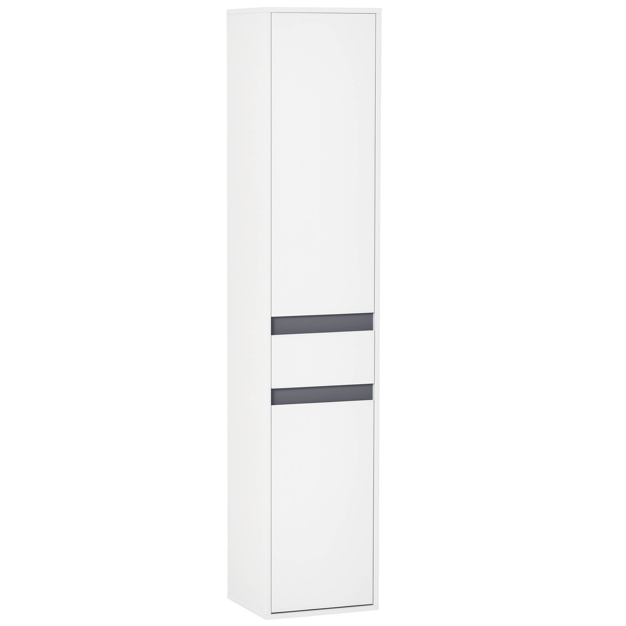 Colonne salle de bain avec 2 placards 3 étagères et tiroir, meuble rangement vertical bois blanc moderne - Image 1