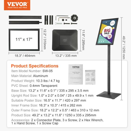 Vevor - VEVOR Porte-affiche 420x297mm, angle réglable, alu, base métal, PVC, menu, info, restaurant. - Image 7