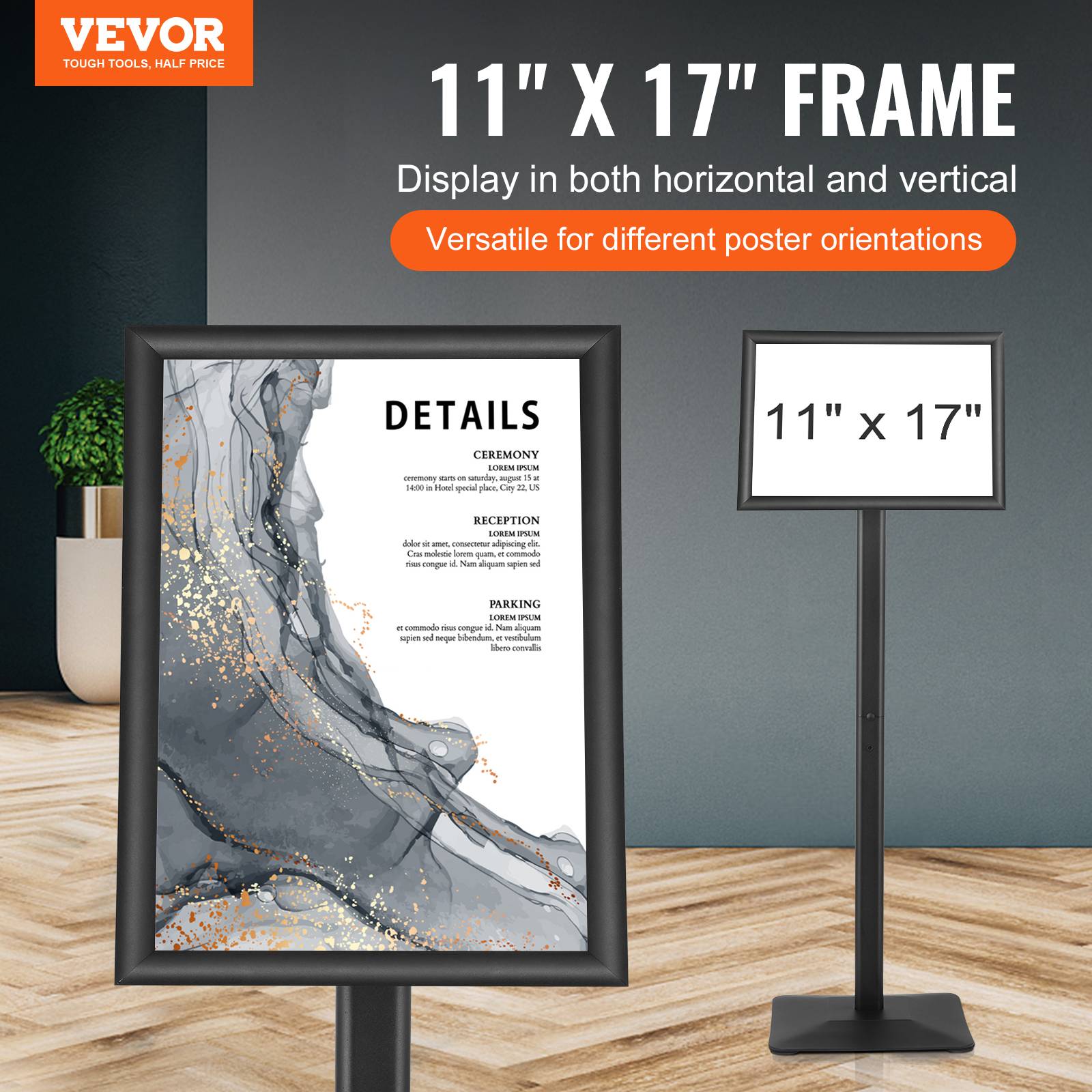 VEVOR Porte-affiche 420x297mm, angle réglable, alu, base métal, PVC, menu, info, restaurant. - Image 2