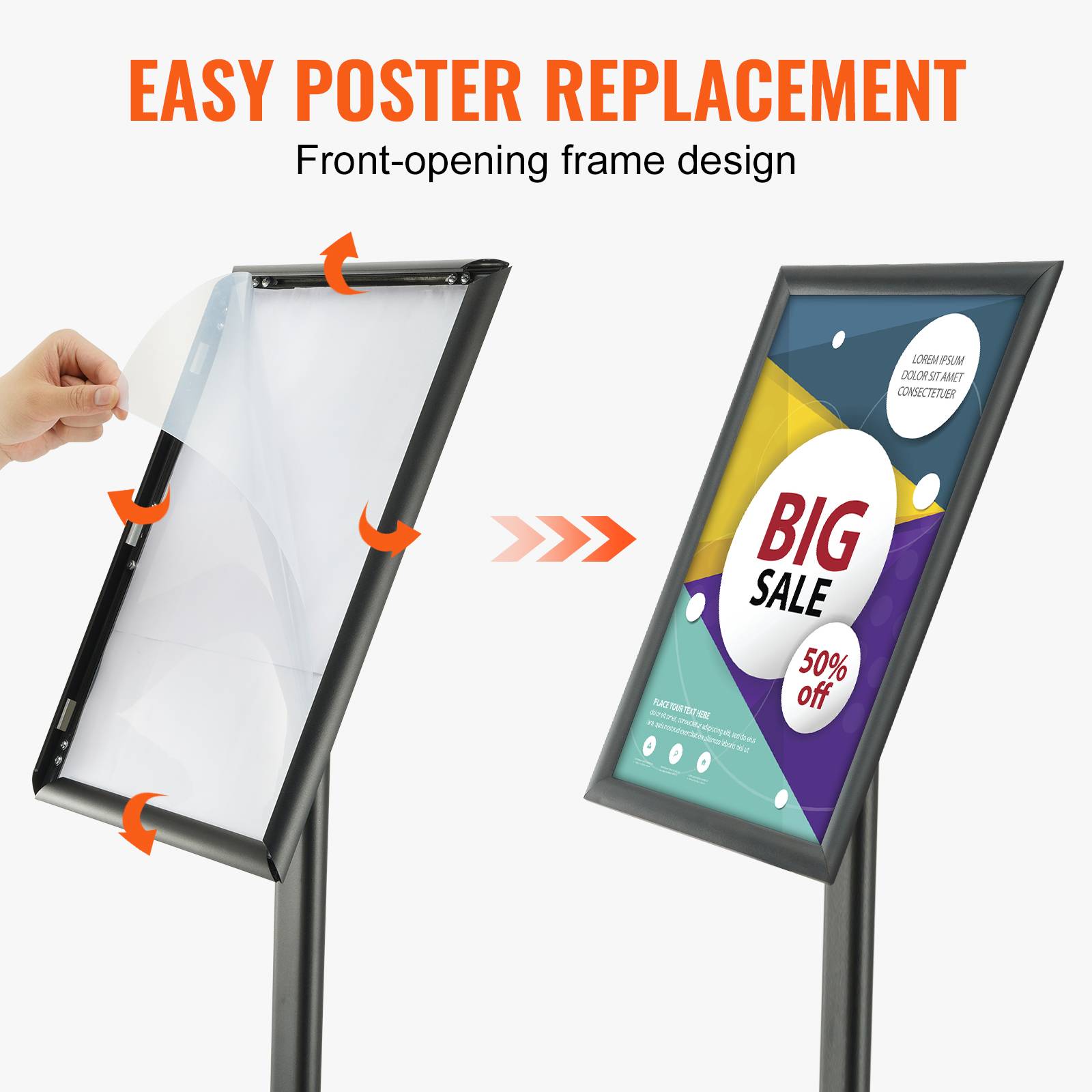 VEVOR Porte-affiche 420x297mm, angle réglable, alu, base métal, PVC, menu, info, restaurant. - Image 6