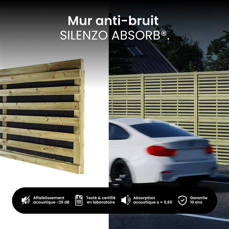 Mur Anti-bruit Bois 10,97x2,4m SILENZO ABSORB - Clôture Réduction Sonore - Palissade - Image 3