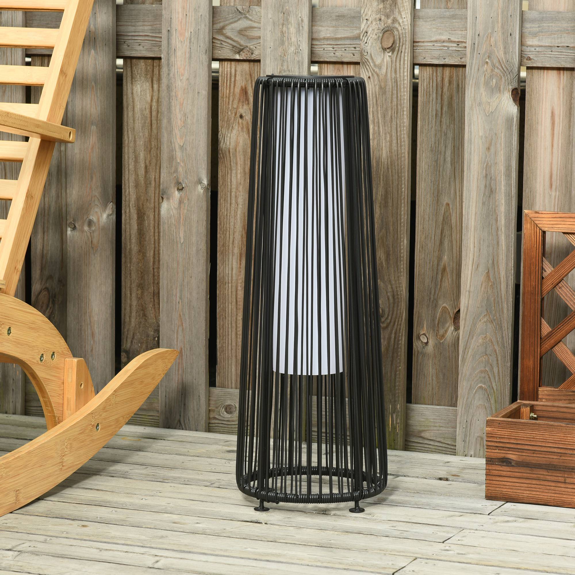 Lampadaire de jardin LED résine tressée noir 21.5 x 21.5 x 61 cm - PANGIVO - Image 4