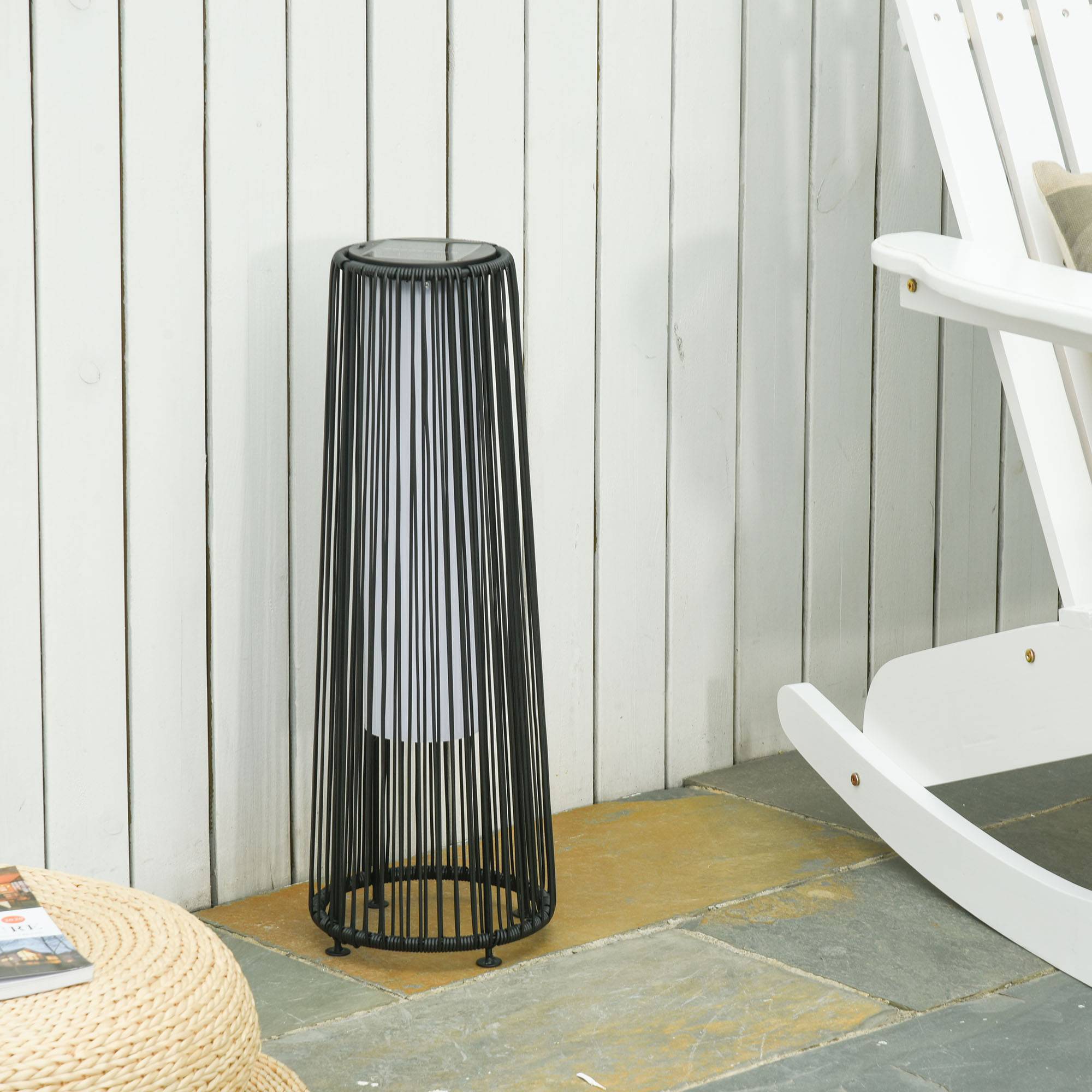 Lampadaire de jardin LED résine tressée noir 21.5 x 21.5 x 61 cm - PANGIVO - Image 3