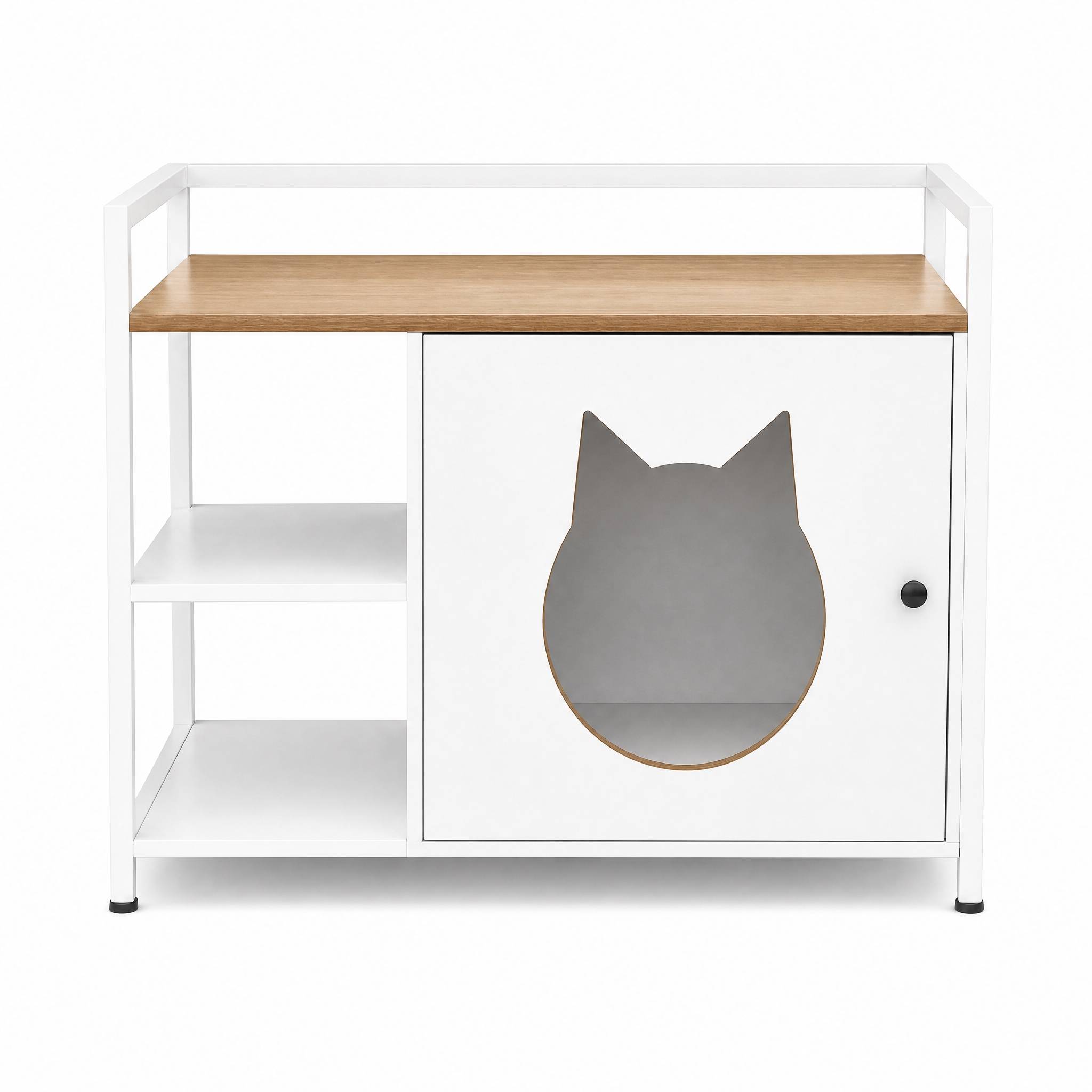 ComfortXL - Meuble cache-litière pour chat blanc et bois avec 2 étagères de rangement - ComfortXL Outdoor Living - Image 7