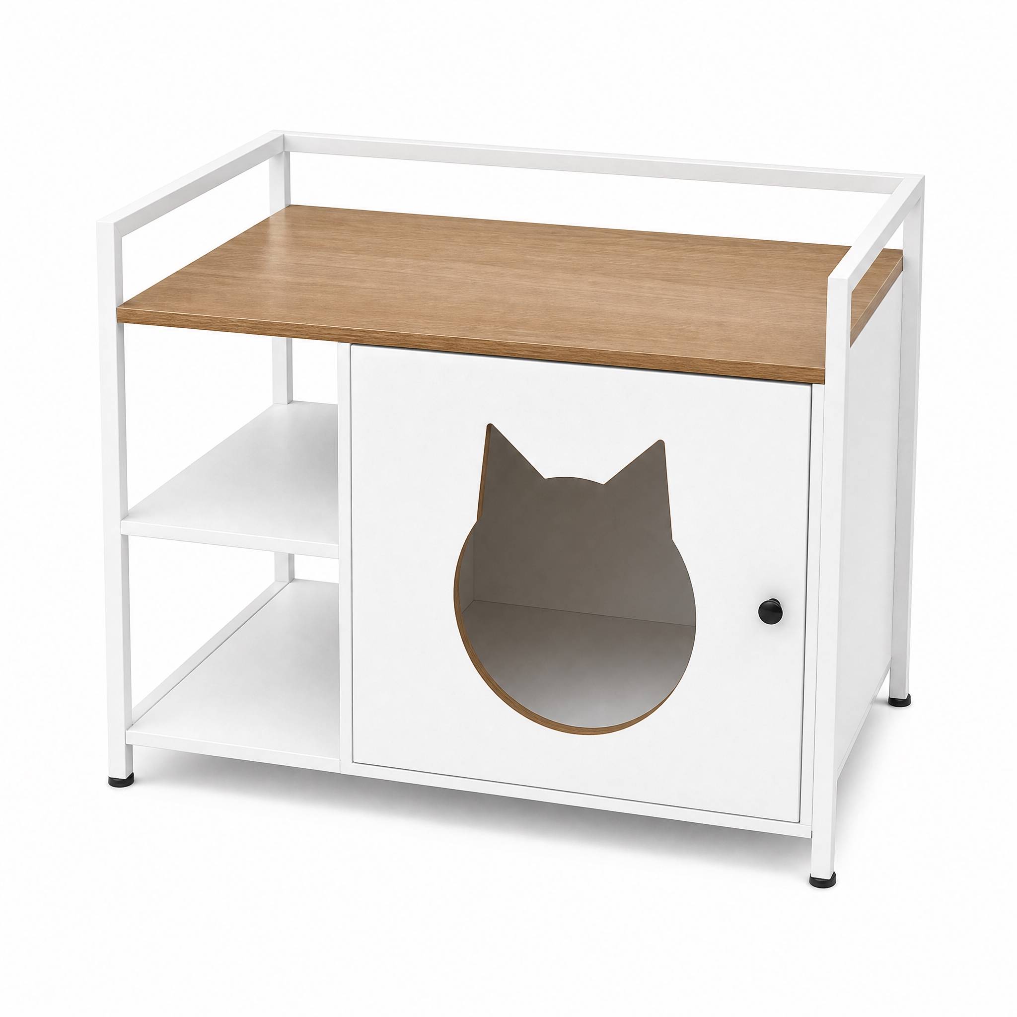 ComfortXL - Meuble cache-litière pour chat blanc et bois avec 2 étagères de rangement - ComfortXL Outdoor Living - Image 5