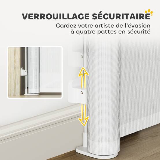 Barrière rétractable chien chat plastique escalier porte verrouillable 146cm blanc - ComfortXL Outdoor Living - Image 10