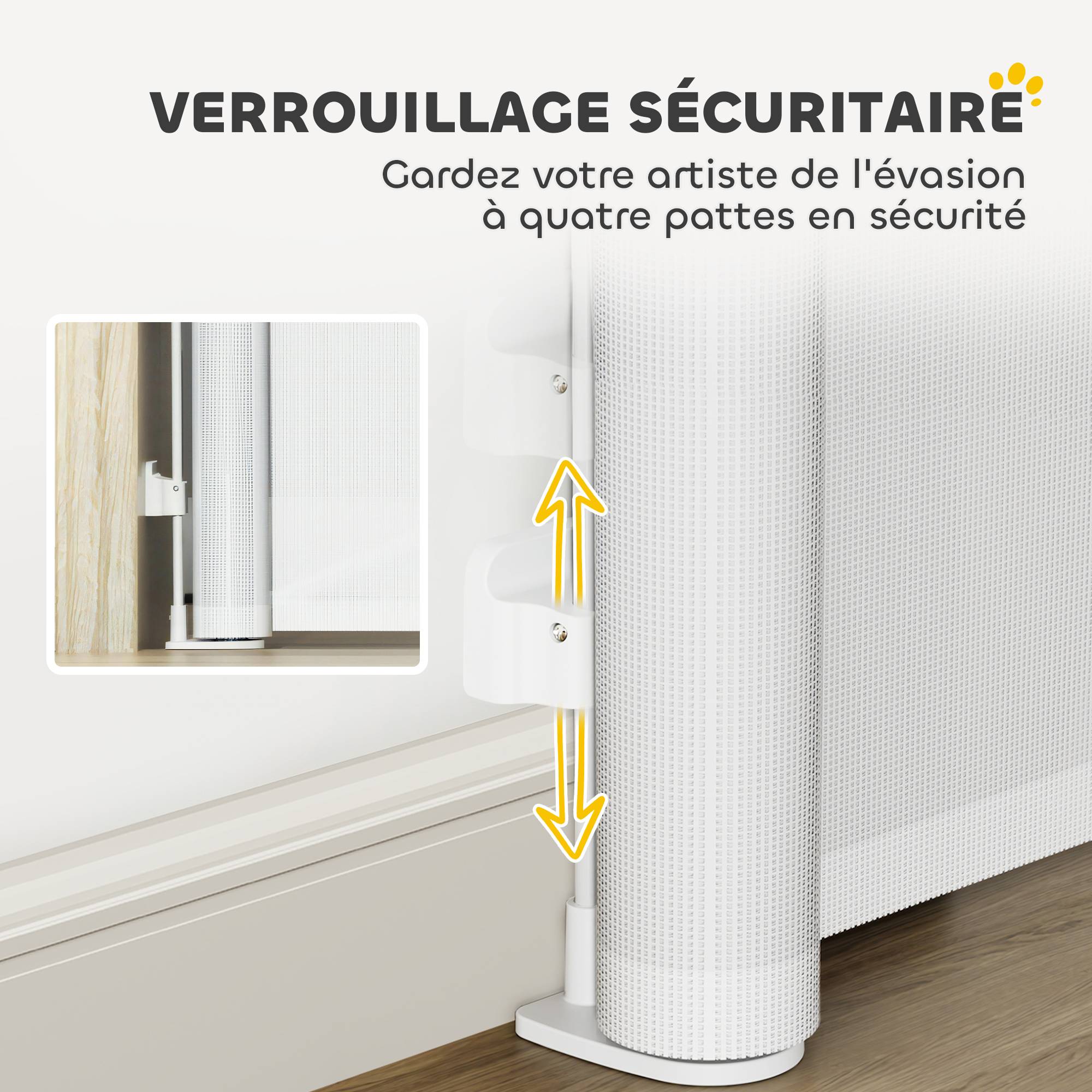 Barrière rétractable chien chat plastique escalier porte verrouillable 146cm blanc - ComfortXL Outdoor Living - Image 10