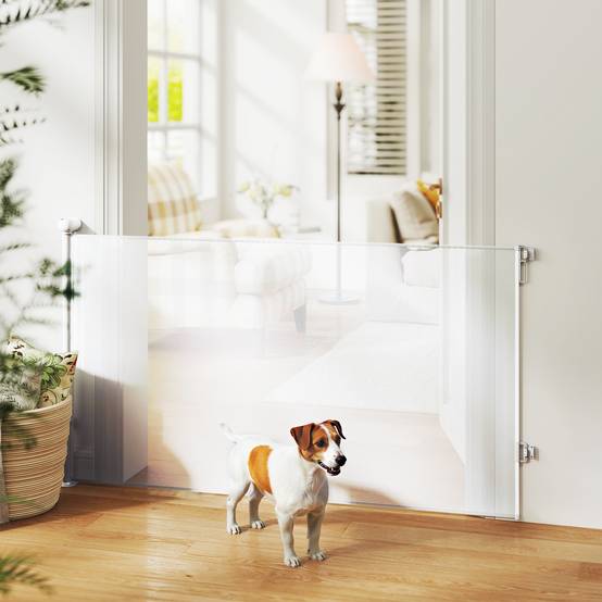 Barrière rétractable chien chat plastique escalier porte verrouillable 146cm blanc - ComfortXL Outdoor Living - Image 4