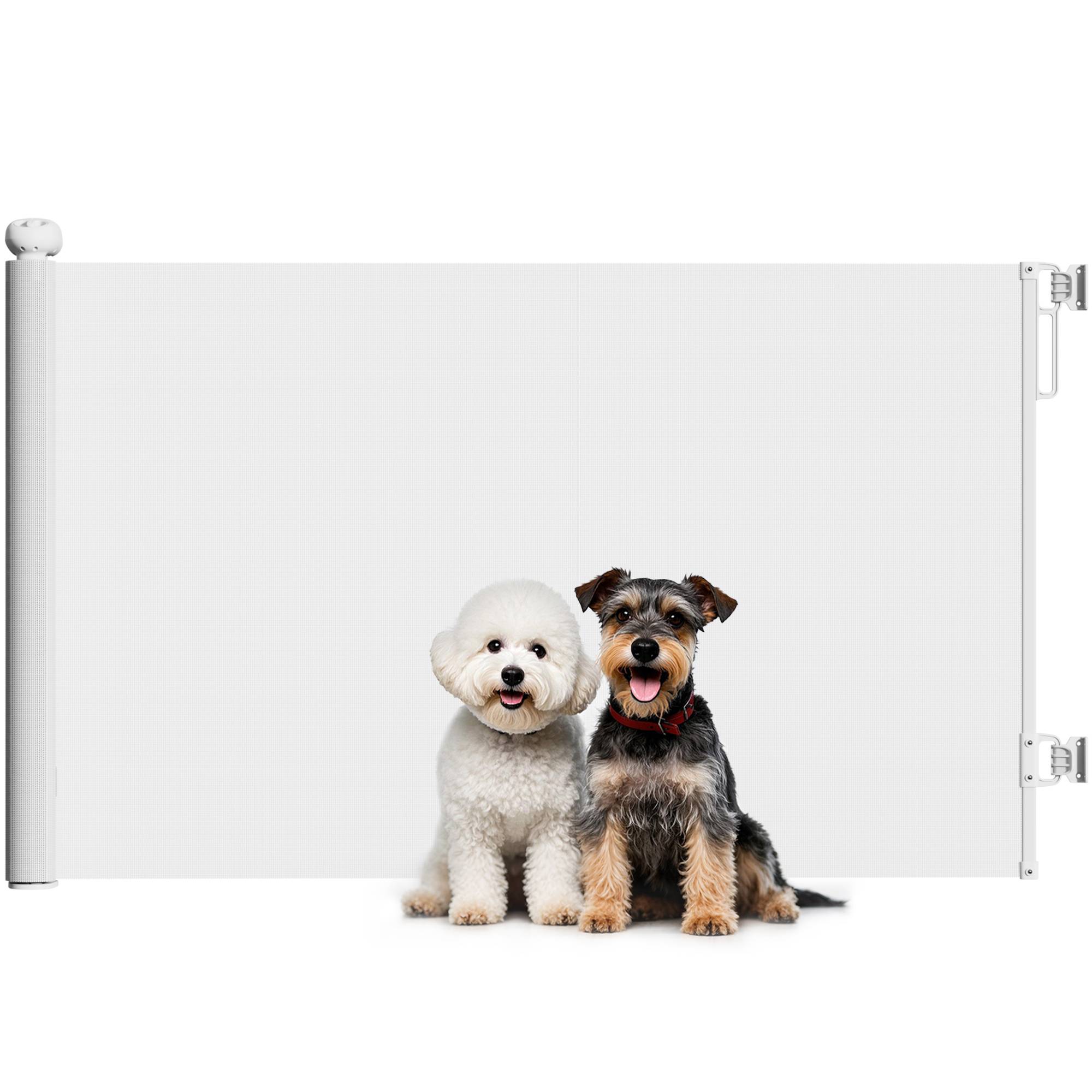 Barrière rétractable chien chat plastique escalier porte verrouillable 146cm blanc - ComfortXL Outdoor Living - Image 1