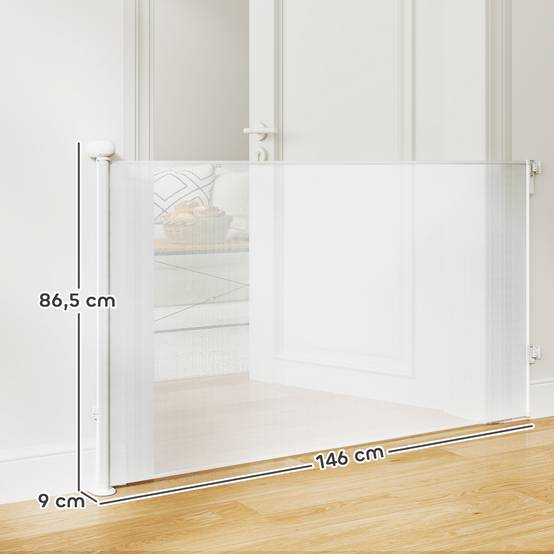 Barrière rétractable chien chat plastique escalier porte verrouillable 146cm blanc - ComfortXL Outdoor Living - Image 5