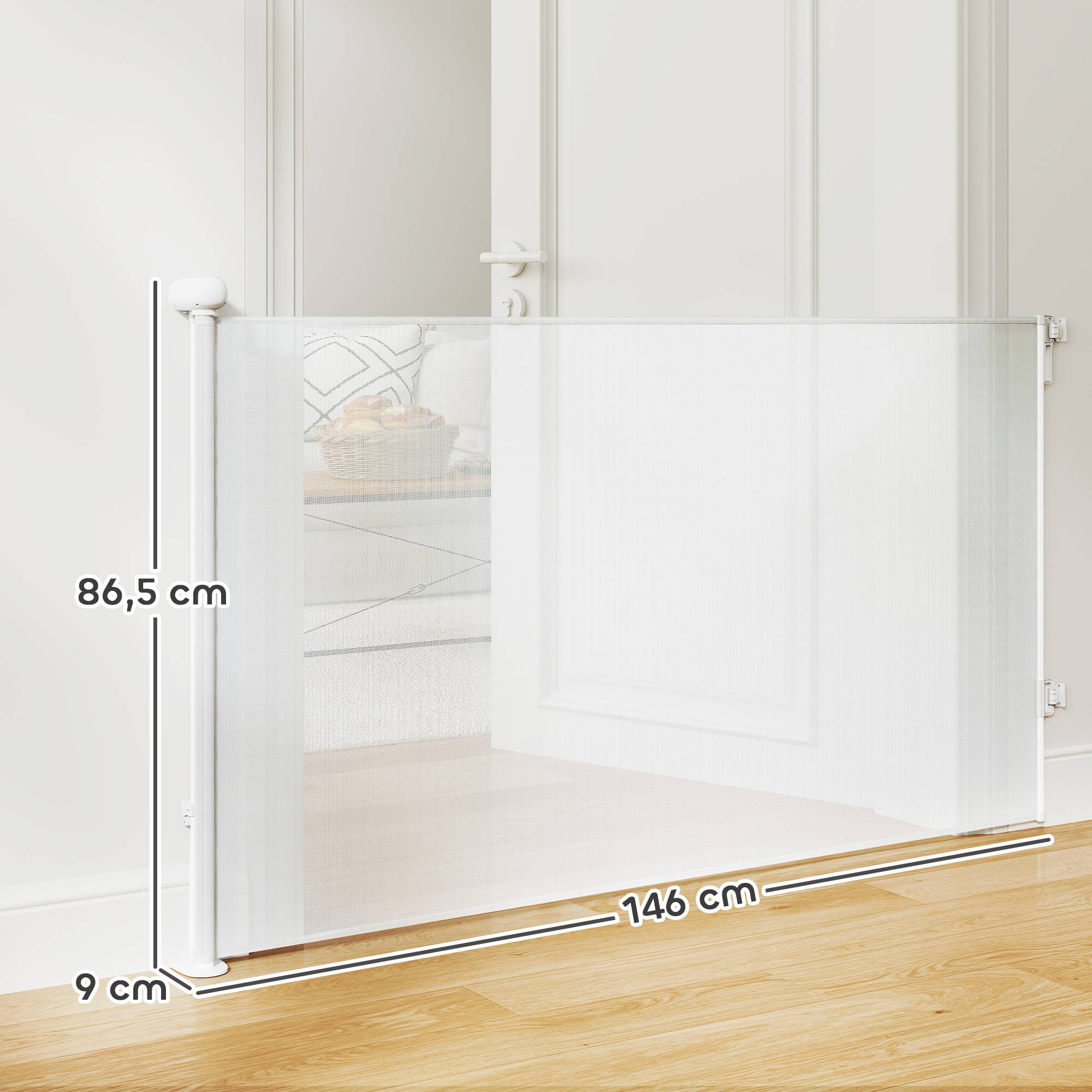 Barrière rétractable chien chat plastique escalier porte verrouillable 146cm blanc - ComfortXL Outdoor Living - Image 5