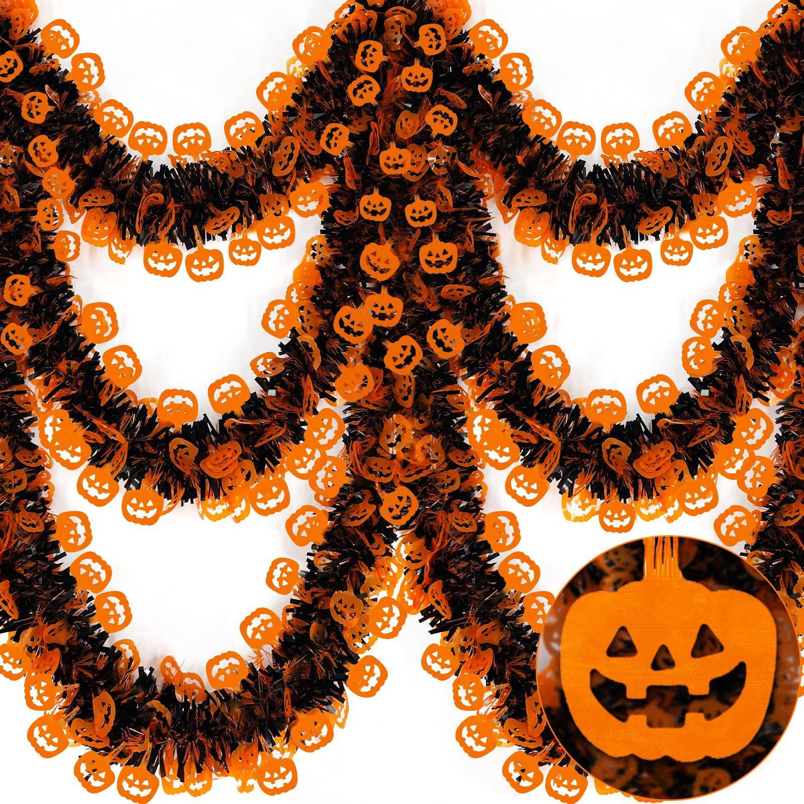 8 rubans décoratifs citrouilles d'Halloween, guirlandes scintillantes, idéales pour les décorations murales et les sapins de Noël. - Image 1