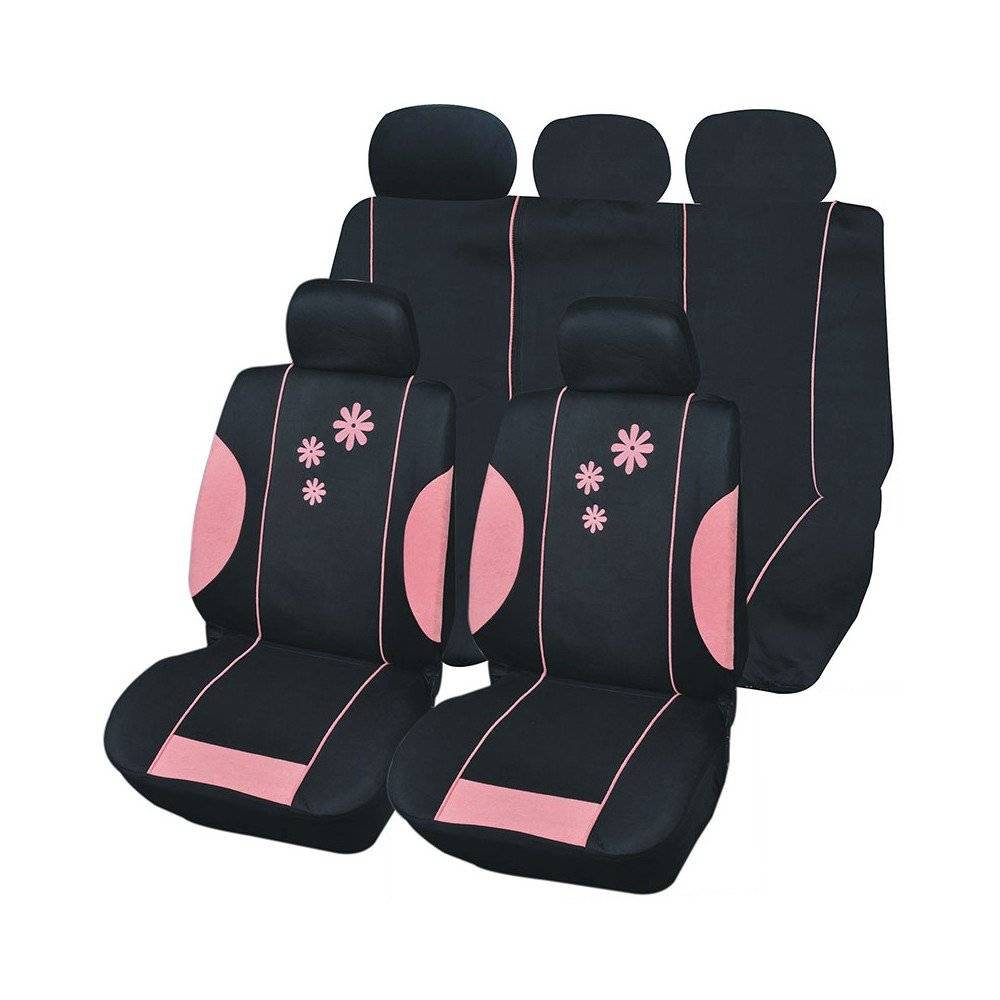Sans Marque - Housse de siège auto Daisy Noir et Rose 16 pièces - Image 5