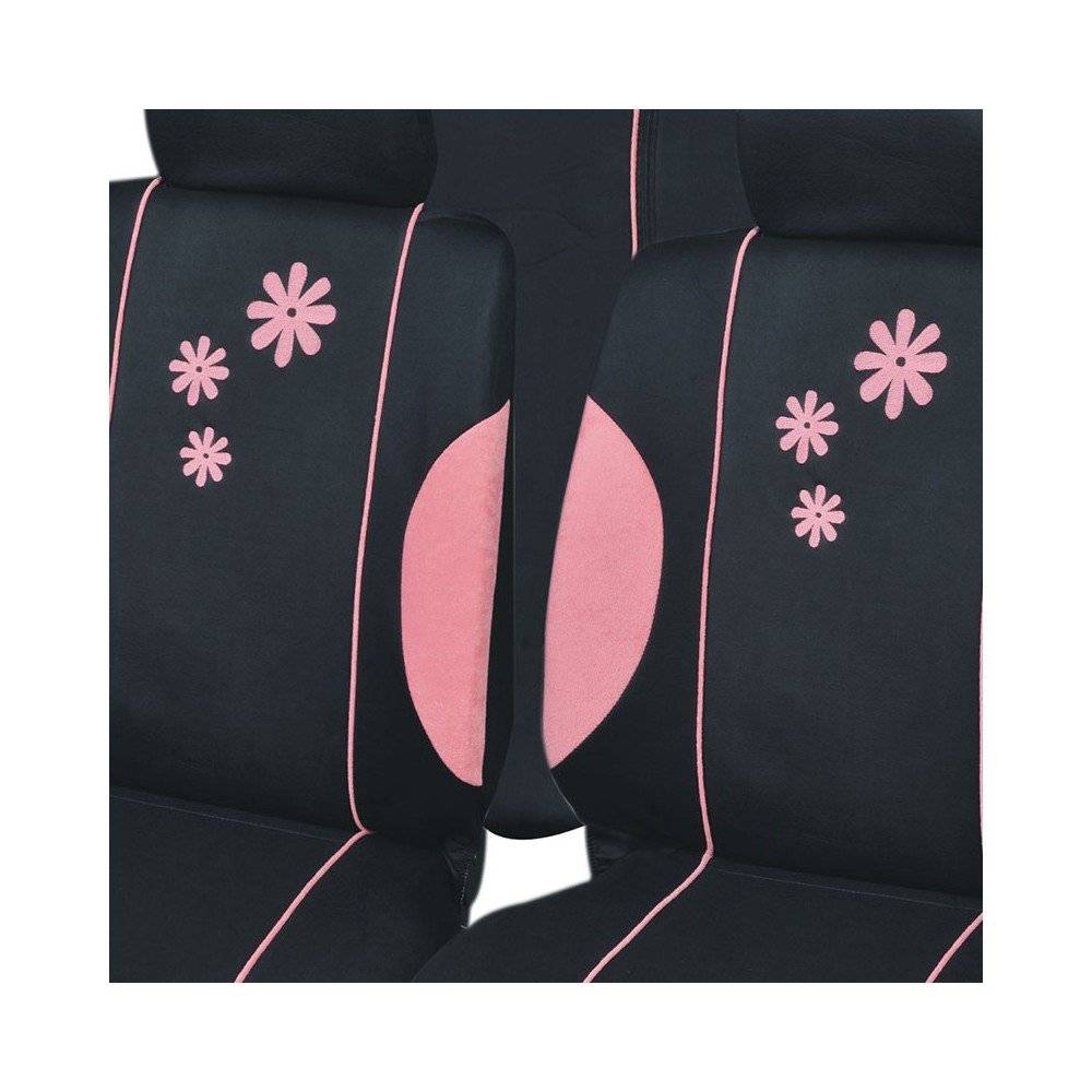 Sans Marque - Housse de siège auto Daisy Noir et Rose 16 pièces - Image 4