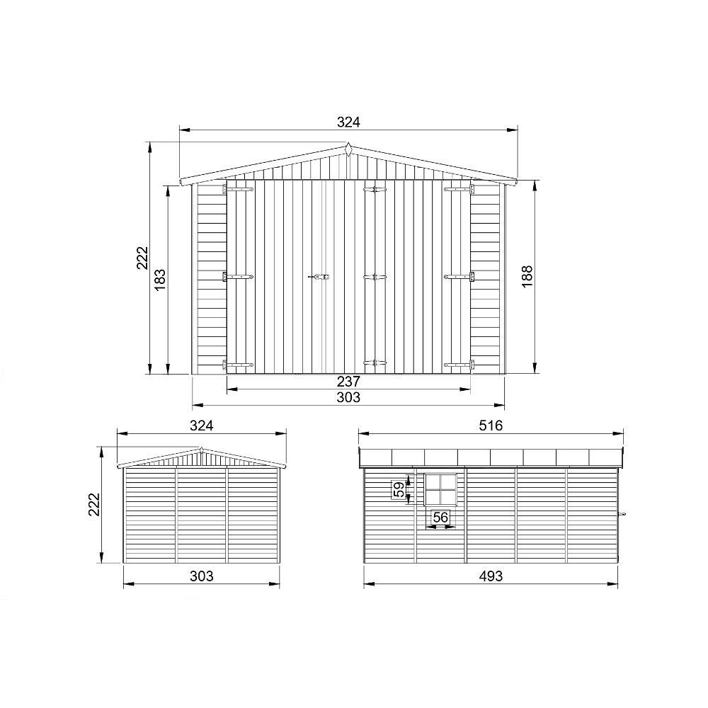 Timbela - Garage en Bois Naturel H222x516x324 cm/15 m² - Chalet - Atelier de jardin - Rangement pour vélos, remise à outils - 17 mm d’épaisseur - Timbela M101 - Image 6