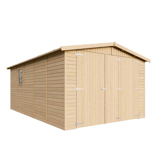 Timbela - Garage en Bois Naturel H222x516x324 cm/15 m² - Chalet - Atelier de jardin - Rangement pour vélos, remise à outils - 17 mm d’épaisseur - Timbela M101 - Image 3