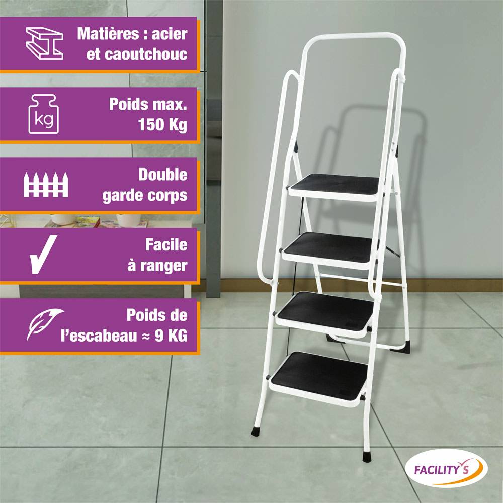 Facilitys - Escabeau marchepied acier 4 marches larges sécurité - Image 2