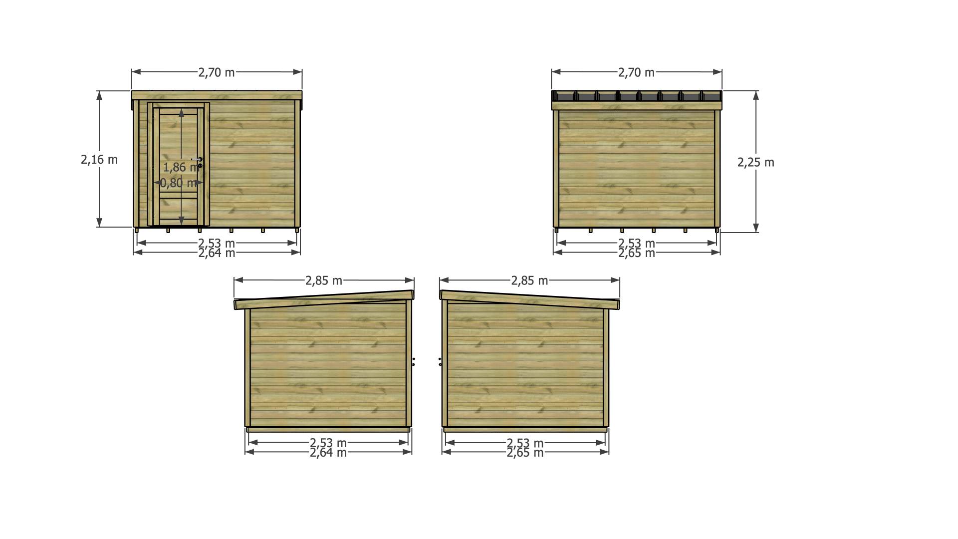 Abri Français - ABRI DE JARDIN bois Pin traité autoclave 27mm - Essentiel - 2,64x2,64m / 7m2 - Bac acier - Plancher bois - Image 4