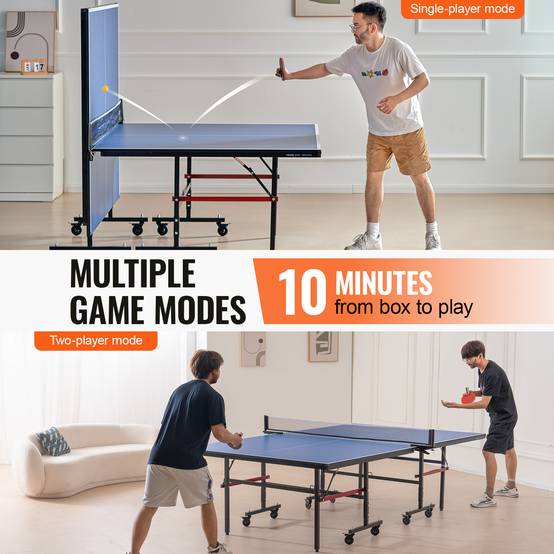 VEVOR Table ping-pong pro pliable, MDF 18 mm, filet rapide, roues verrouillables. Intérieur. - Image 4