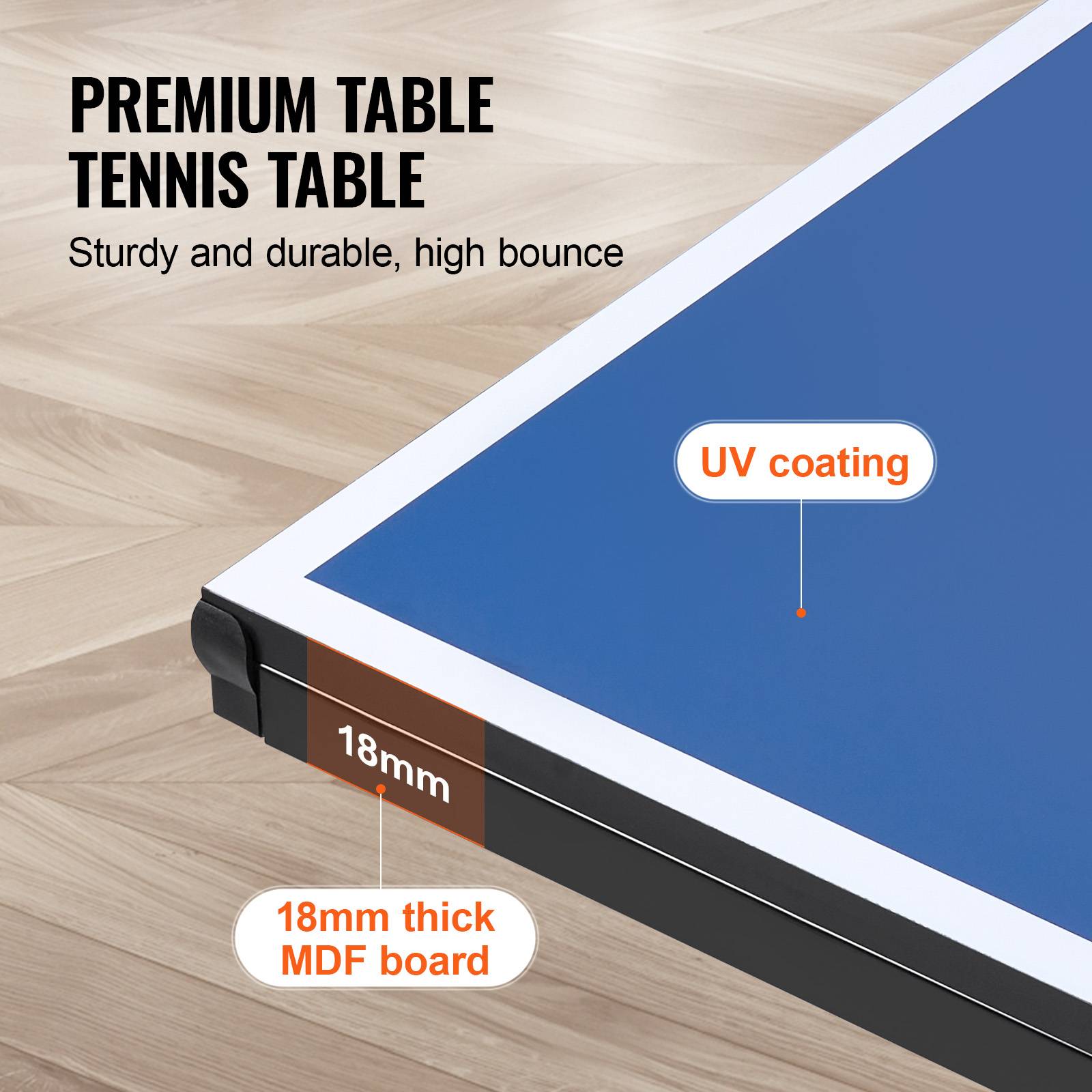 VEVOR Table ping-pong pro pliable, MDF 18 mm, filet rapide, roues verrouillables. Intérieur. - Image 3