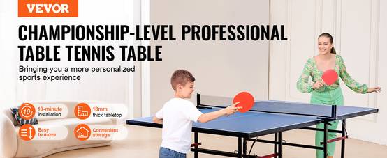 VEVOR Table ping-pong pro pliable, MDF 18 mm, filet rapide, roues verrouillables. Intérieur. - Image 9