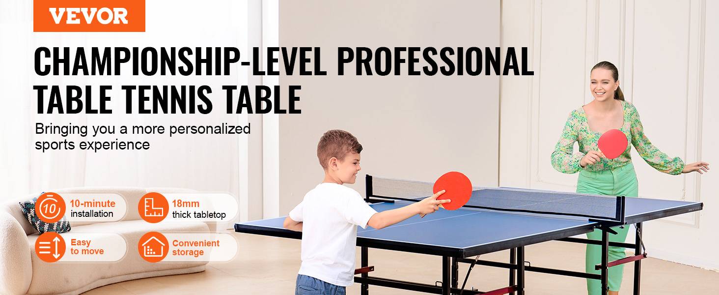 VEVOR Table ping-pong pro pliable, MDF 18 mm, filet rapide, roues verrouillables. Intérieur. - Image 9