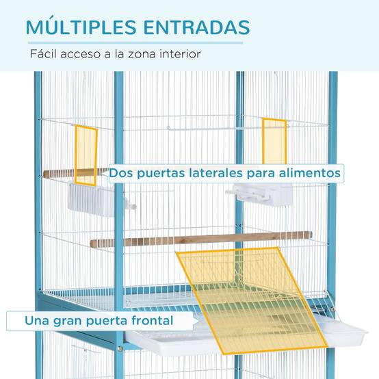 Volière Double 2 Niveaux sur Roulettes Acier pour Perruches et Canaris 140 cm Bleu Clair - ComfortXL Outdoor Living - Image 7