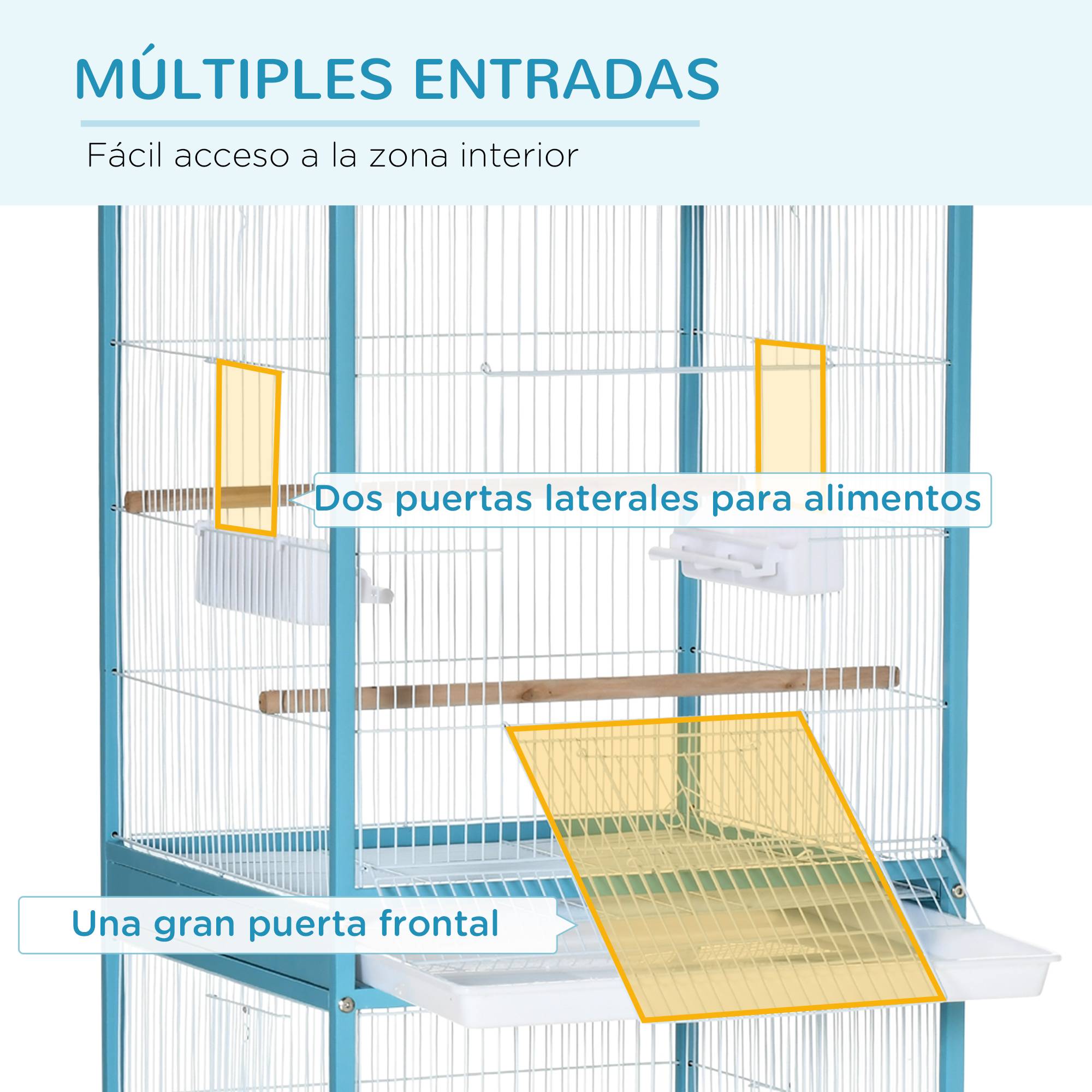 Volière Double 2 Niveaux sur Roulettes Acier pour Perruches et Canaris 140 cm Bleu Clair - ComfortXL Outdoor Living - Image 7