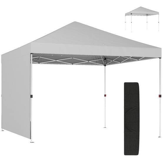 Tente pliante pop-up 3x3m avec paroi latérale, protection UPF50+, hauteur réglable, ouverture centrale, sac de transport, blanche - Image 1