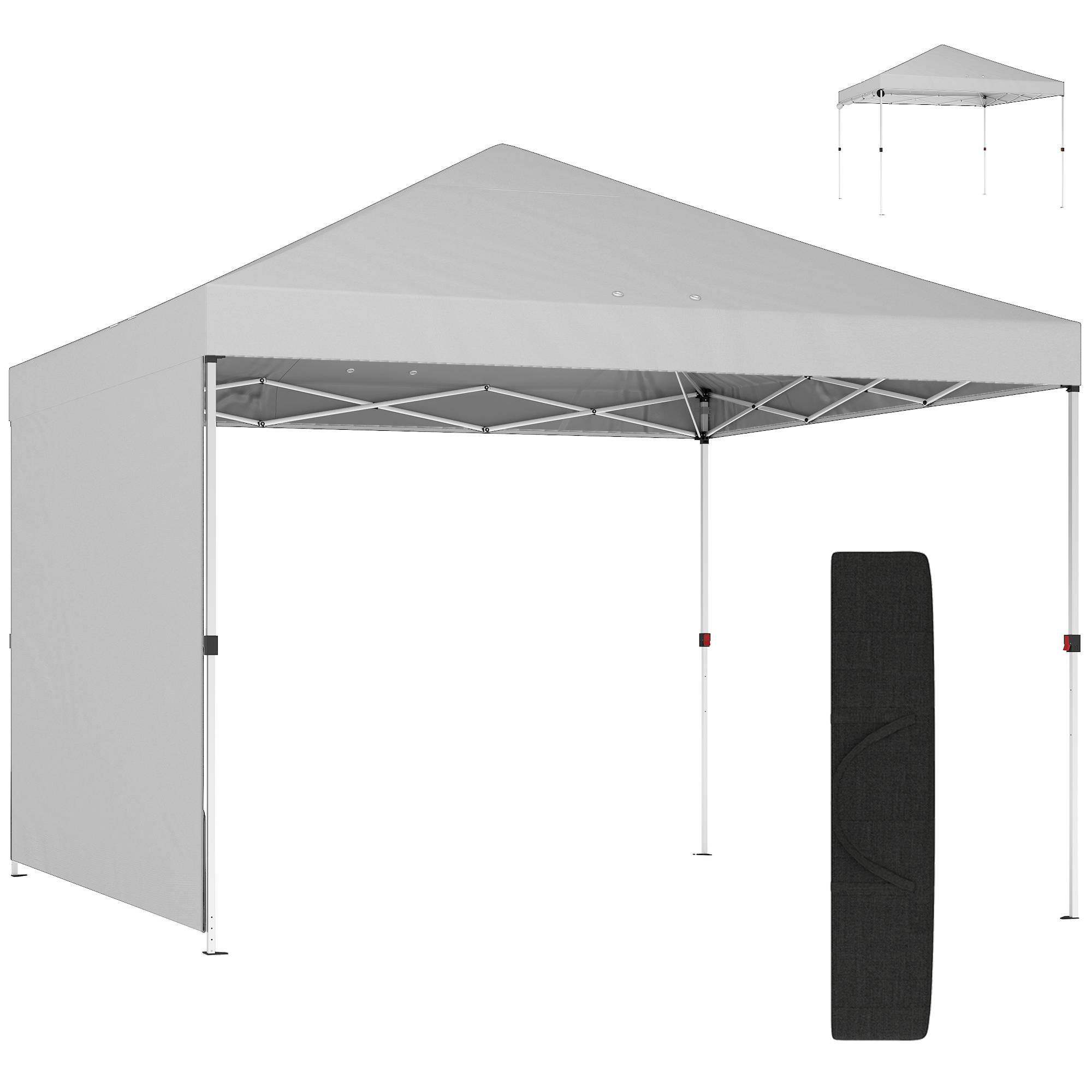 Tente pliante pop-up 3x3m avec paroi latérale, protection UPF50+, hauteur réglable, ouverture centrale, sac de transport, blanche