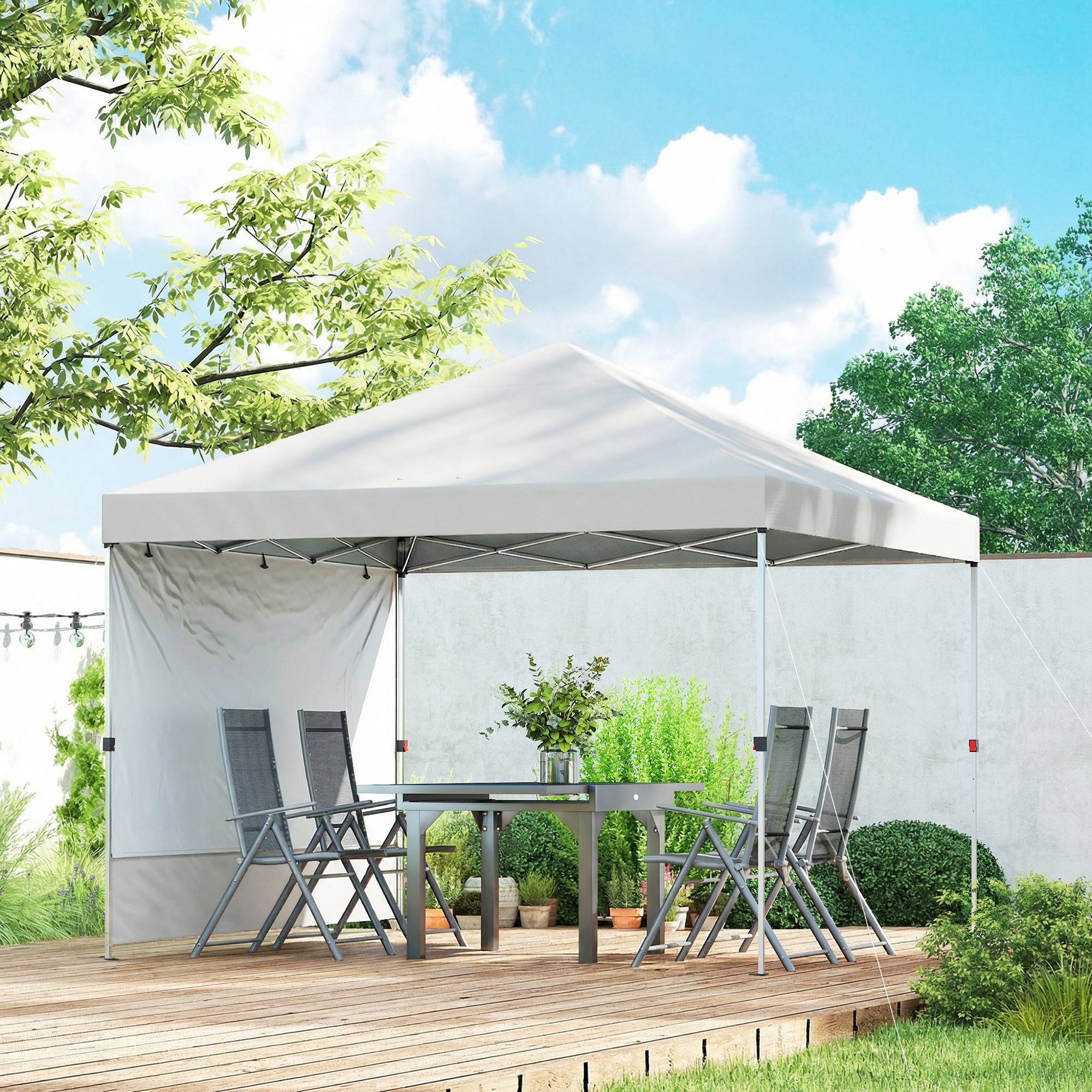Tente pliante pop-up 3x3m avec paroi latérale, protection UPF50+, hauteur réglable, ouverture centrale, sac de transport, blanche - Image 4