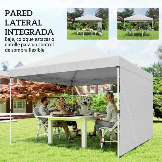 Tente pliante pop-up 3x3m avec paroi latérale, protection UPF50+, hauteur réglable, ouverture centrale, sac de transport, blanche - Image 8