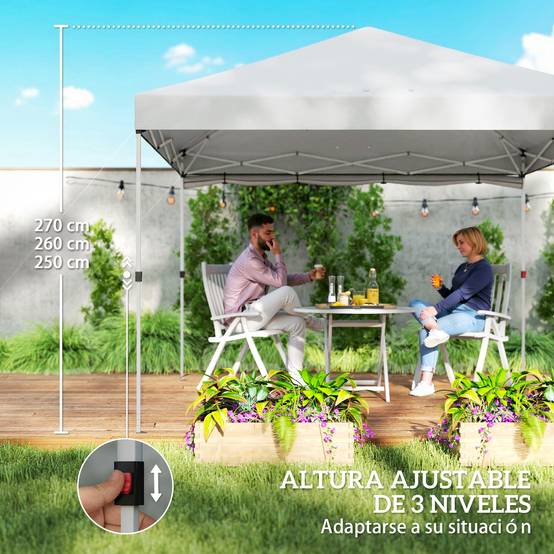 Tente pliante pop-up 3x3m avec paroi latérale, protection UPF50+, hauteur réglable, ouverture centrale, sac de transport, blanche - Image 10
