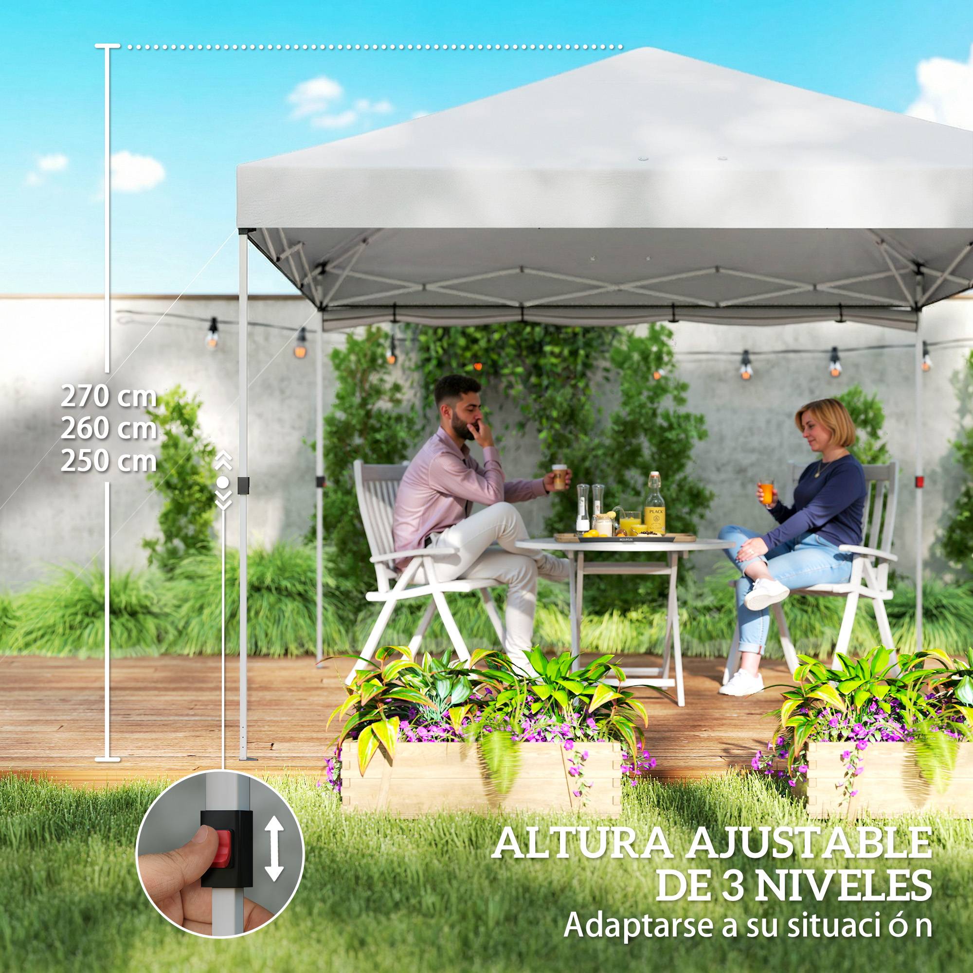 Tente pliante pop-up 3x3m avec paroi latérale, protection UPF50+, hauteur réglable, ouverture centrale, sac de transport, blanche - Image 10